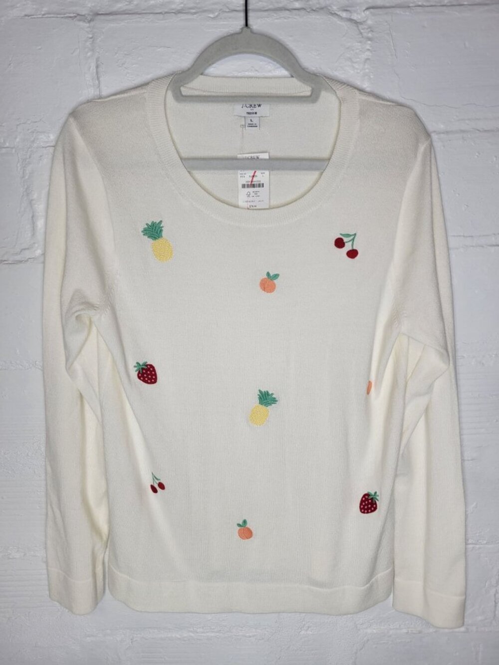 J. Crew Women's Large Pullover Sweater Teddie Embroidered Fruit